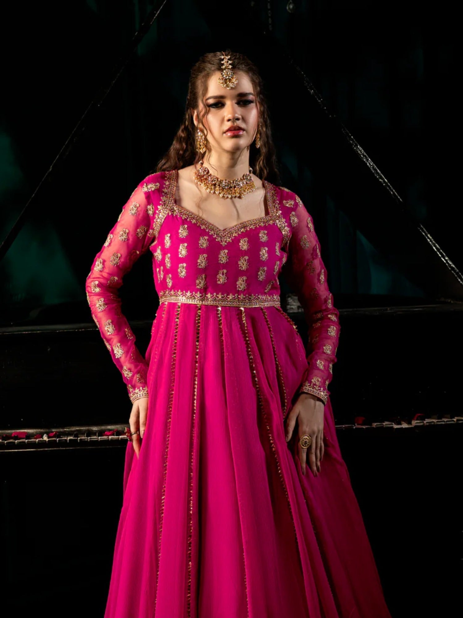 Pink Hani & Umaima Chiffon Embroidered Stitched 2-Piece Suit-Zumra