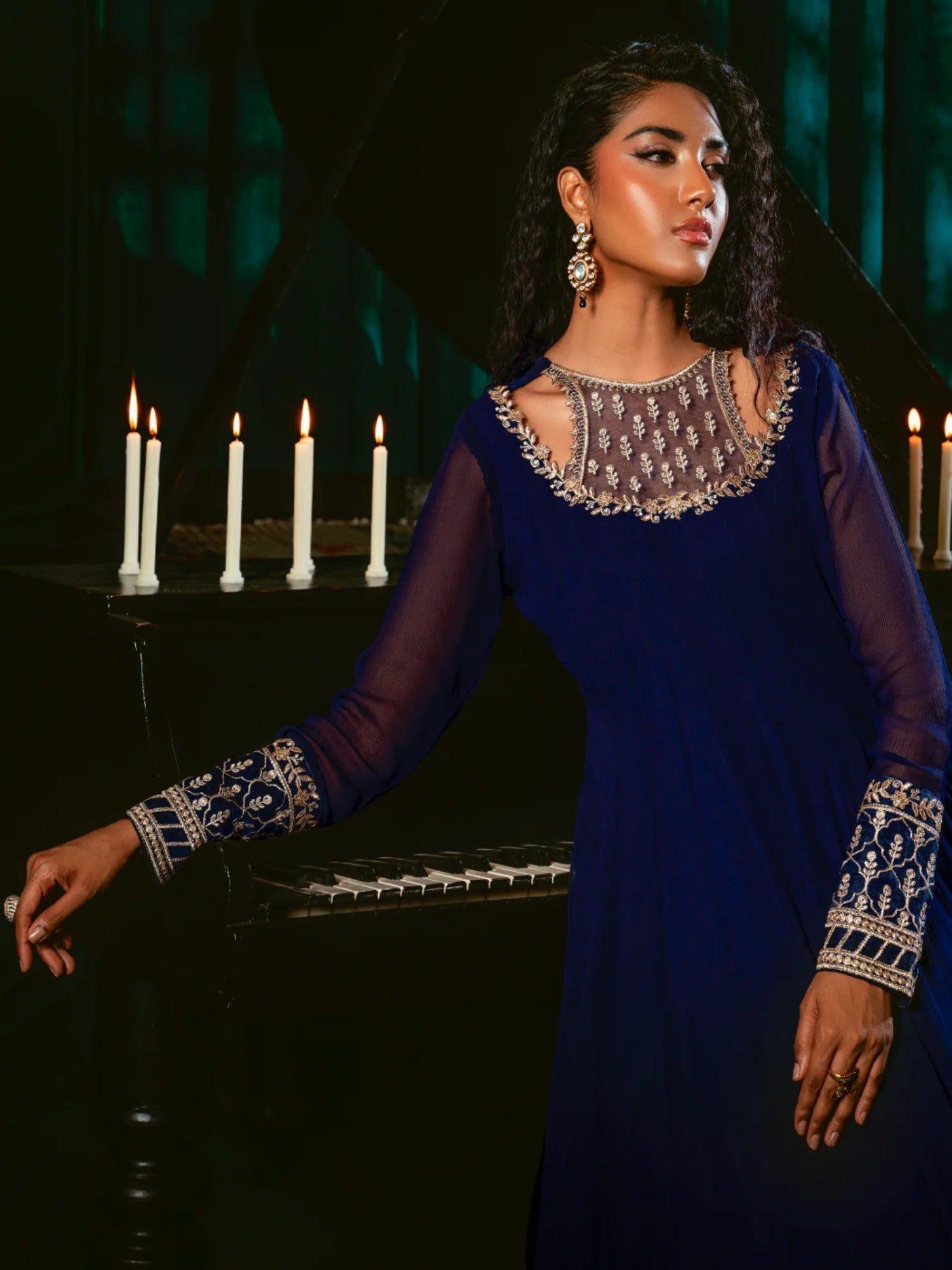 Blue Hani & Umaima Chiffon Embroidered Stitched 2-Piece Suit-Dua