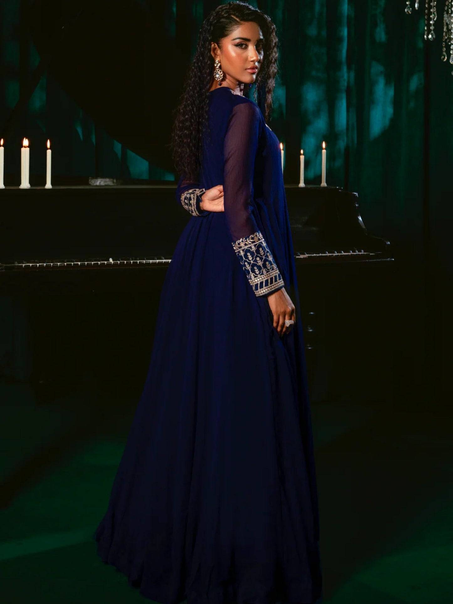 Blue Hani & Umaima Chiffon Embroidered Stitched 2-Piece Suit-Dua