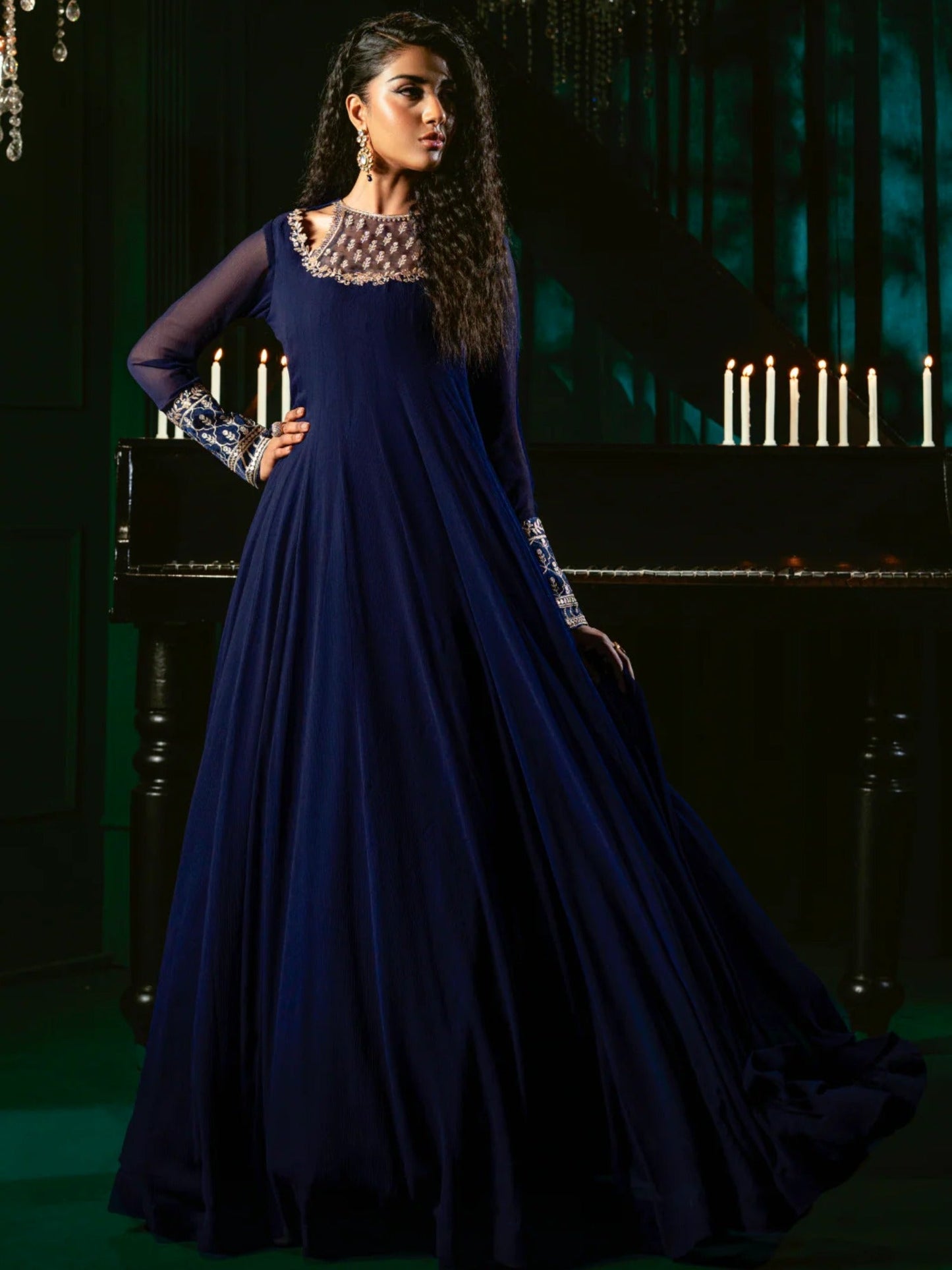 Blue Hani & Umaima Chiffon Embroidered Stitched 2-Piece Suit-Dua