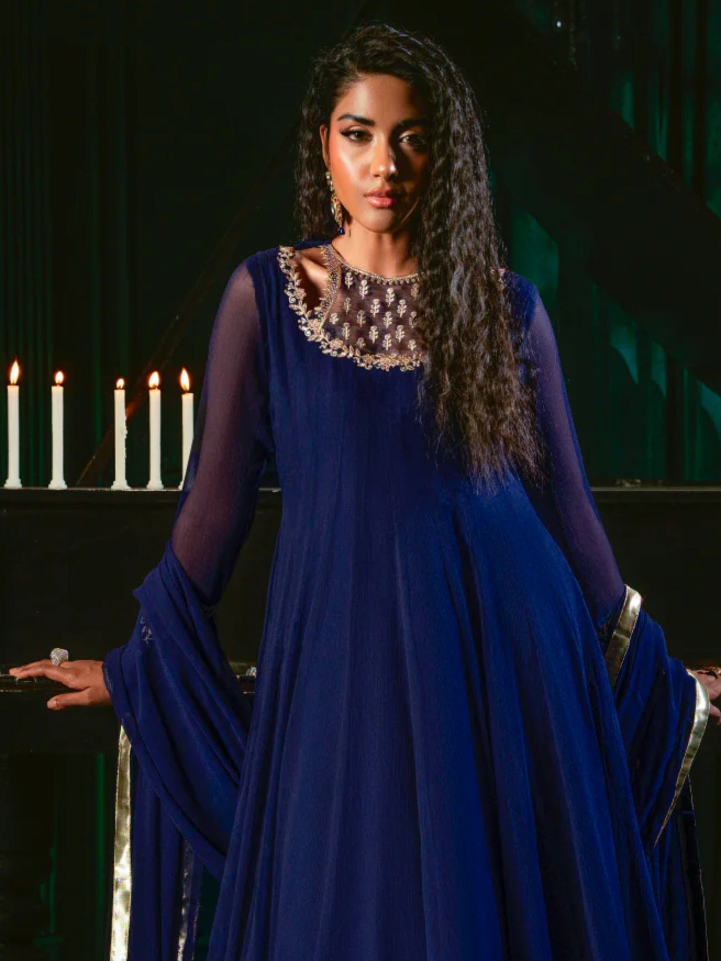 Blue Hani & Umaima Chiffon Embroidered Stitched 2-Piece Suit-Dua