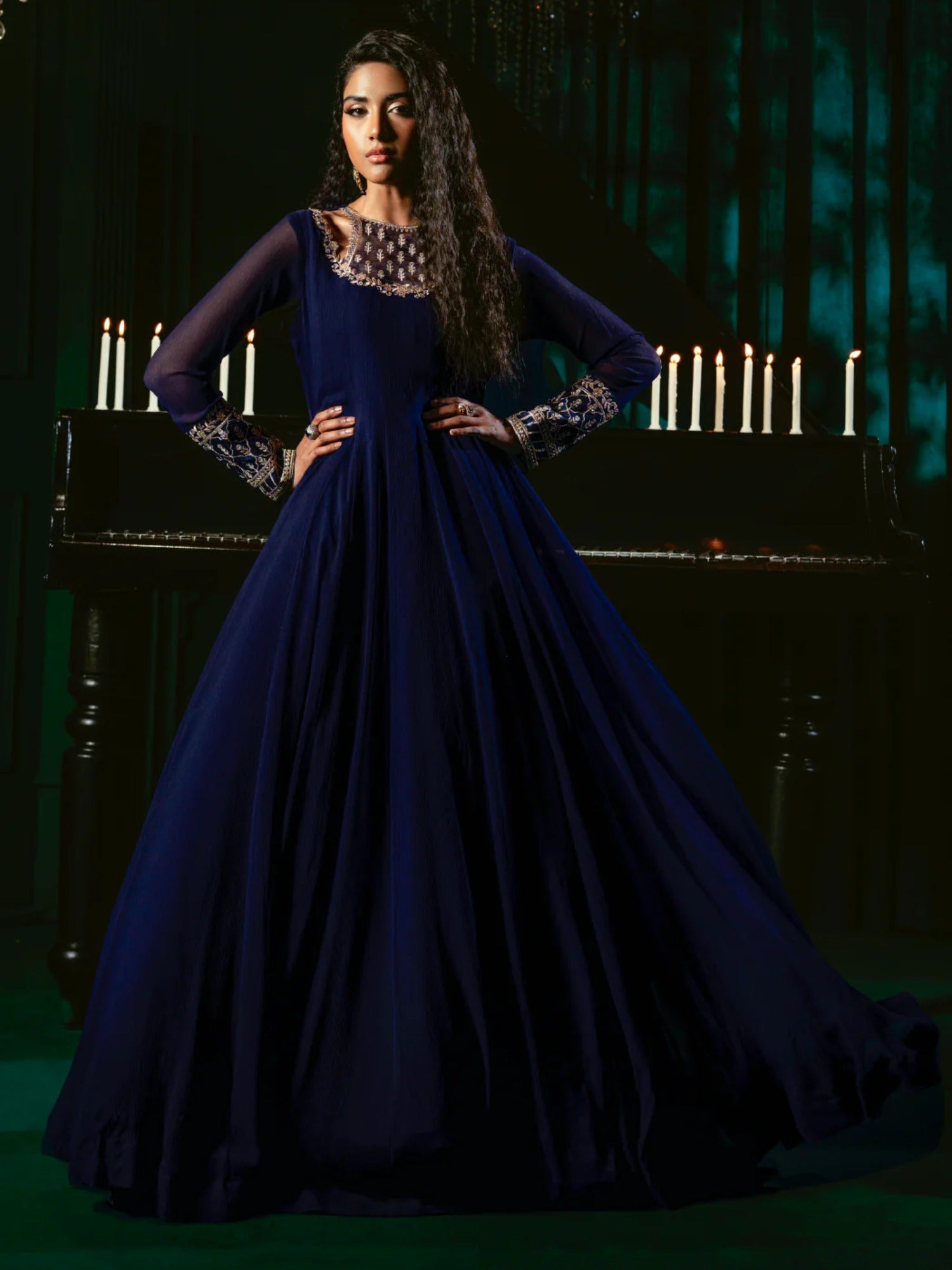 Blue Hani & Umaima Chiffon Embroidered Stitched 2-Piece Suit-Dua