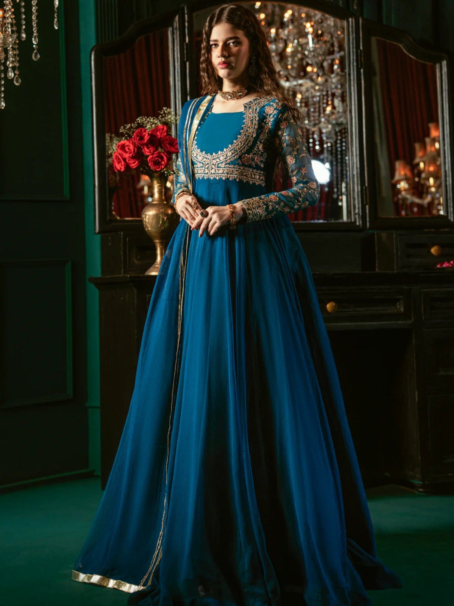 Hani & Umaima Chiffon Embroidered Stitched 2-Piece Suit-Mona