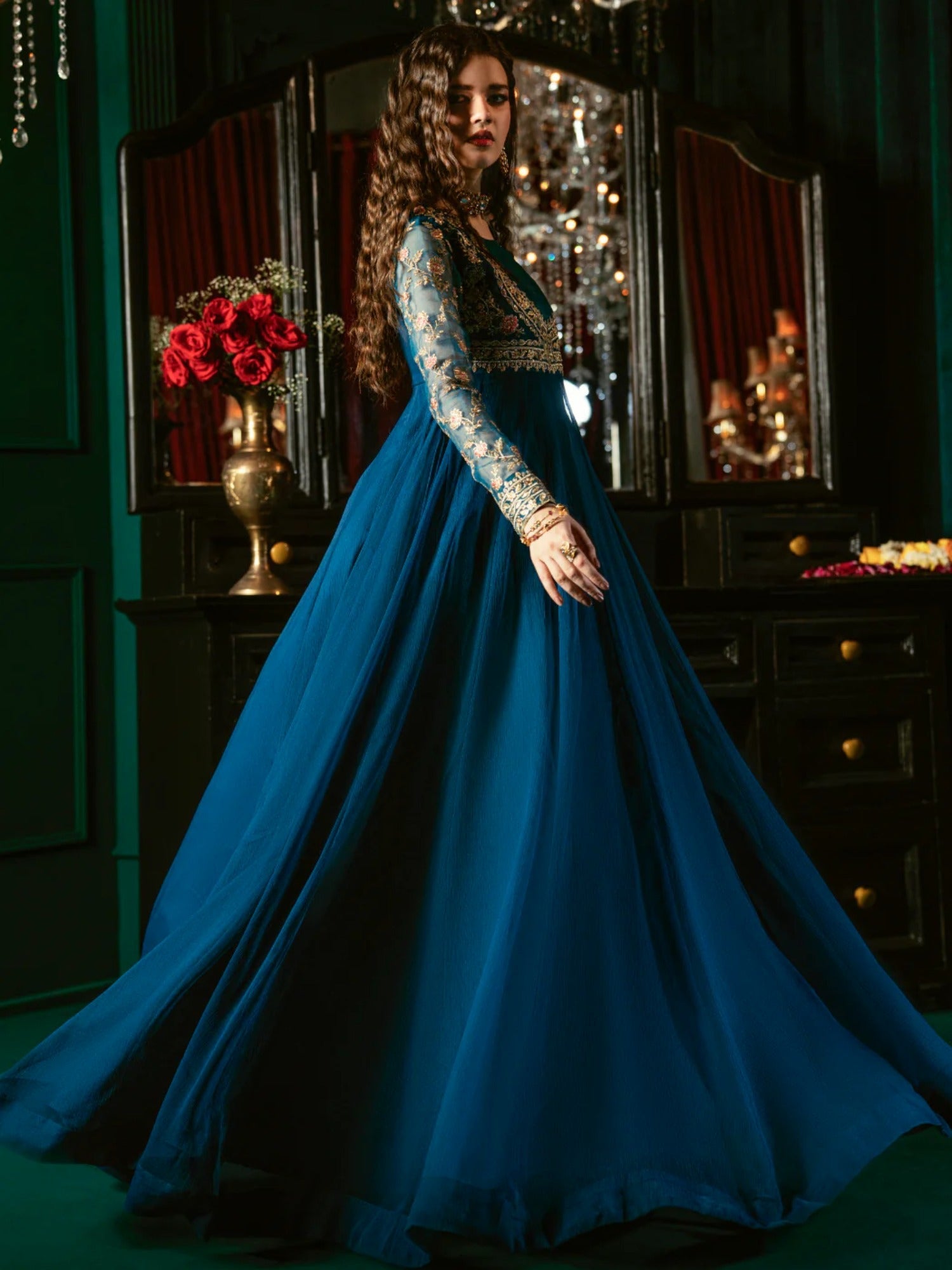 Hani & Umaima Chiffon Embroidered Stitched 2-Piece Suit-Mona