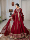 Maroon Hani & Umaima Chiffon Embroidered Stitched 2-Piece Suit-Sindori
