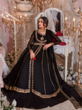 Black Hani & Umaima Chiffon Embroidered Stitched 2-Piece Suit-Mastaani