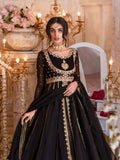 Black Hani & Umaima Chiffon Embroidered Stitched 2-Piece Suit-Mastaani