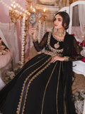 Black Hani & Umaima Chiffon Embroidered Stitched 2-Piece Suit-Mastaani