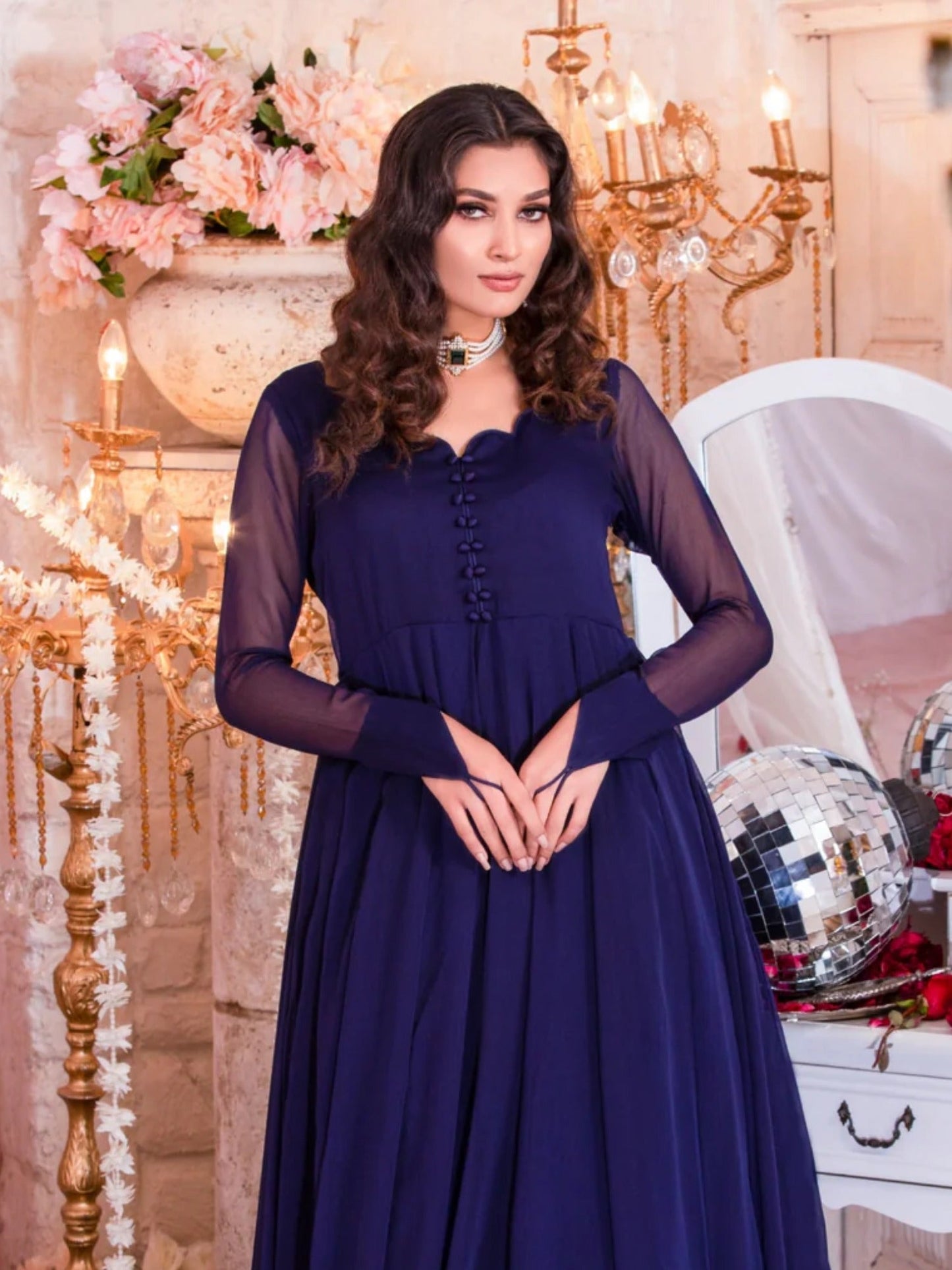 Blue Hani & Umaima Chiffon Stitched 2-Piece Suit-Mehak