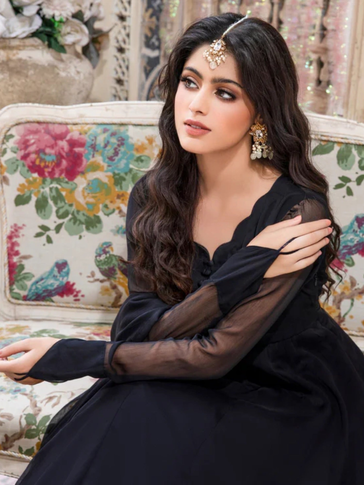 Black Hani & Umaima Chiffon Stitched 2-Piece Suit-Diya