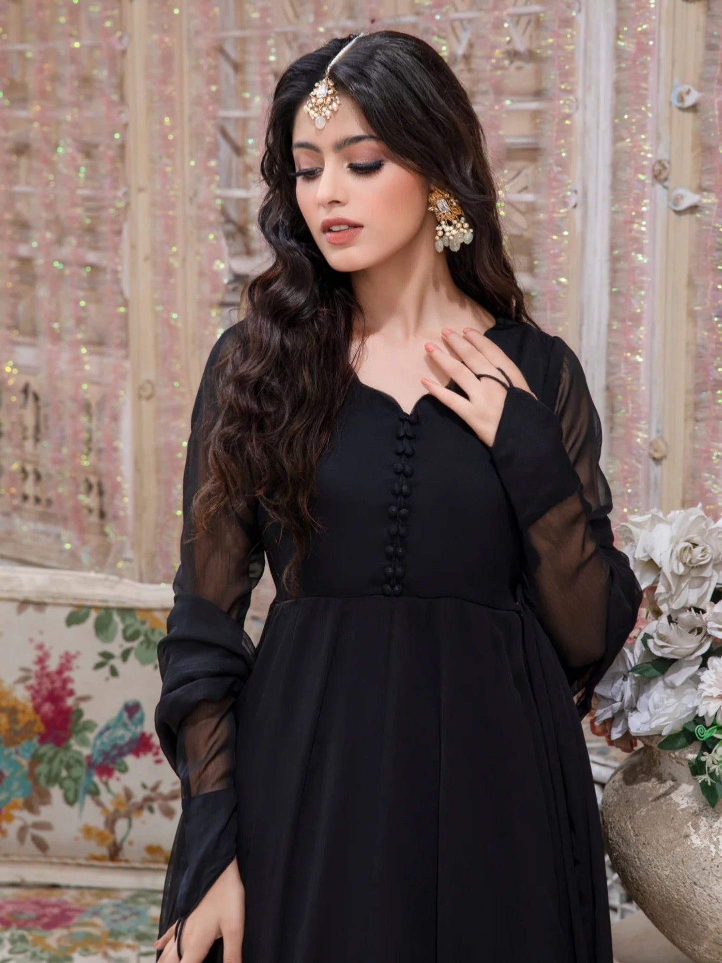 Black Hani & Umaima Chiffon Stitched 2-Piece Suit-Diya