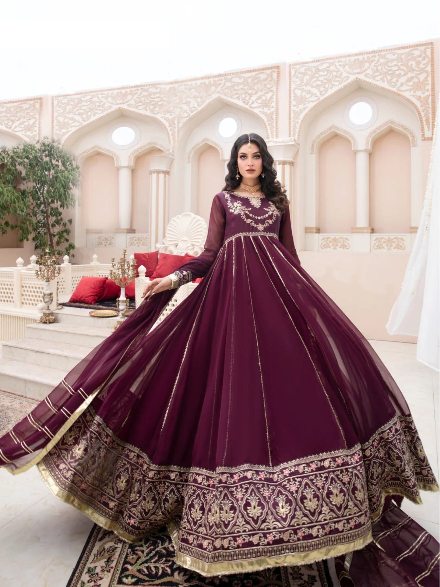 Purple Hani & Umaima Chiffon Embroidered Stitched 2-Piece Suit-Jamni