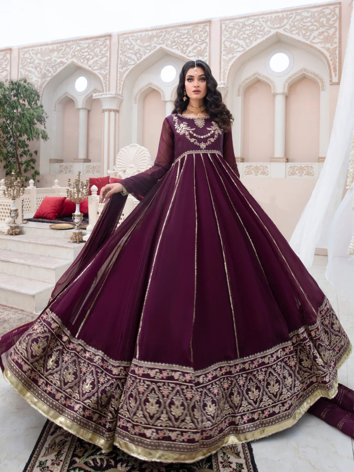 Purple Hani & Umaima Chiffon Embroidered Stitched 2-Piece Suit-Jamni