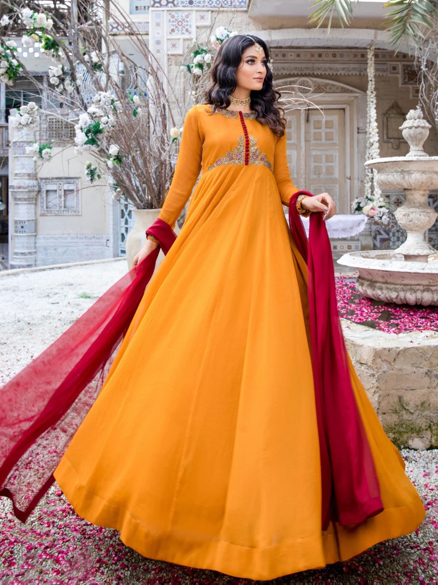 Hani & Umaima Chiffon Embroidered Stitched 2-Piece Suit-Rangreza