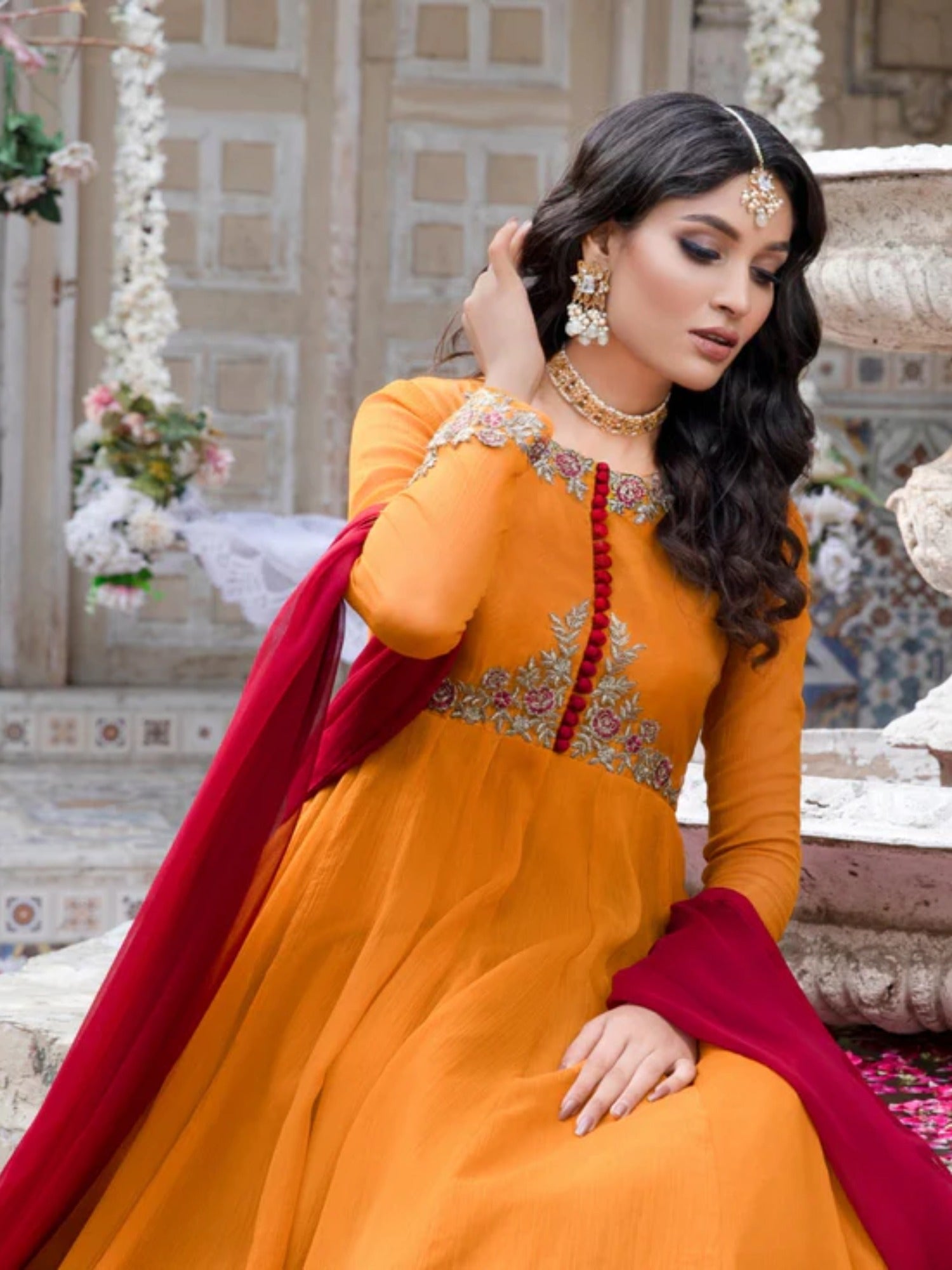 Hani & Umaima Chiffon Embroidered Stitched 2-Piece Suit-Rangreza