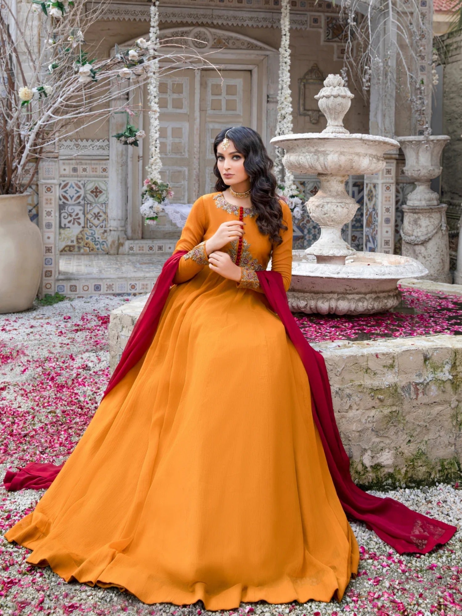 Hani & Umaima Chiffon Embroidered Stitched 2-Piece Suit-Rangreza