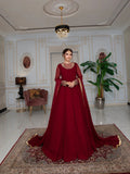 Maroon Hani & Umaima Chiffon Embroidered Stitched 2-Piece Suit-Roop