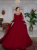 Maroon Hani & Umaima Chiffon Embroidered Stitched 2-Piece Suit-Roop