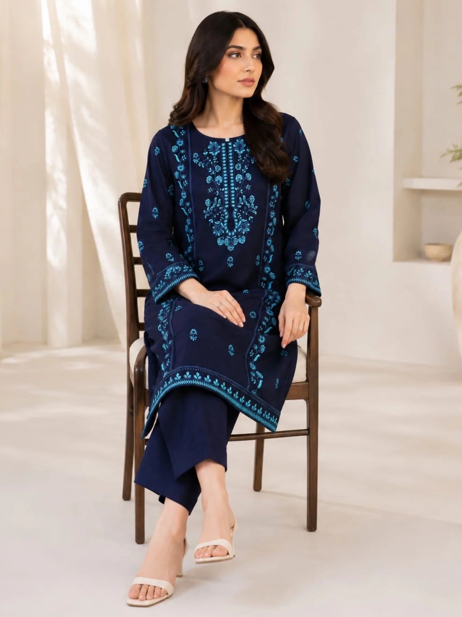 Blue Alina Lime Lawn Embroidered Stitched 2-Piece Suit-Blenz