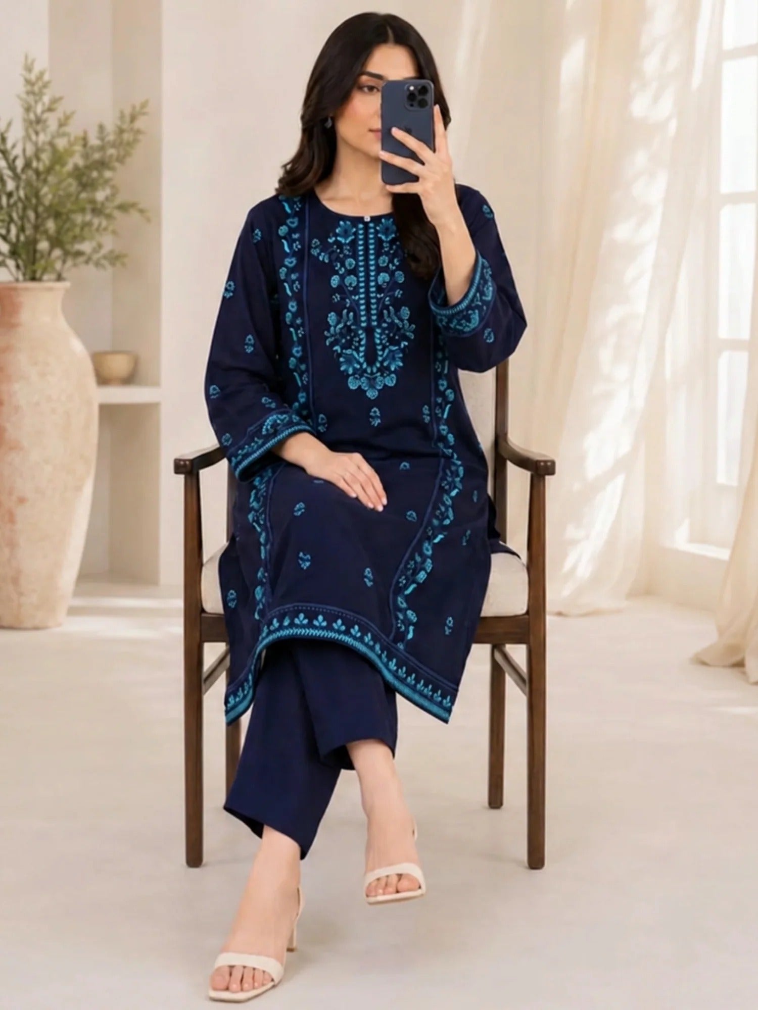 Blue Alina Lime Lawn Embroidered Stitched 2-Piece Suit-Blenz