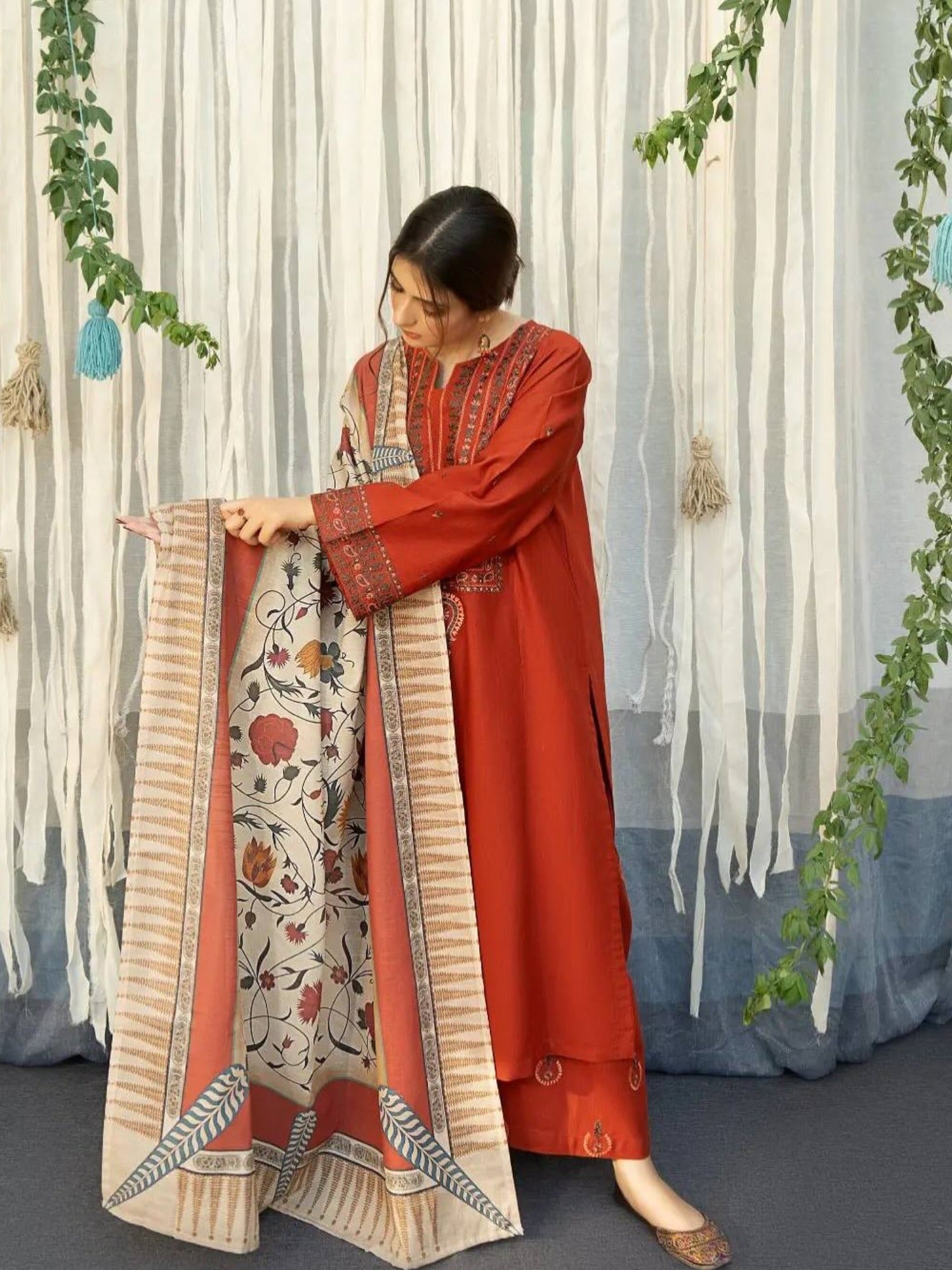 Red-Riwayat Wear Lawn Embroidered Stitched 3-Piece Suit-Hina
