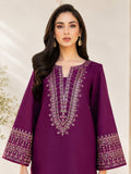 Purple-Alina Lime Summer Linen Embroiderd Stitched 2-Piece Suit-Purple Aura