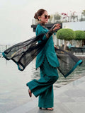 Green-Dua's Boutique Sheesha Silk Embroidered Stitched 3-Piece Suit-Zarmala