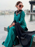 Green-Dua's Boutique Sheesha Silk Embroidered Stitched 3-Piece Suit-Zarmala