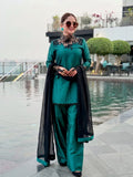 Green-Dua's Boutique Sheesha Silk Embroidered Stitched 3-Piece Suit-Zarmala