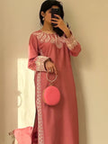 Pink-Alina Lime Summer Linen Embroidered Stitched 2-Piece Suit-Gullab