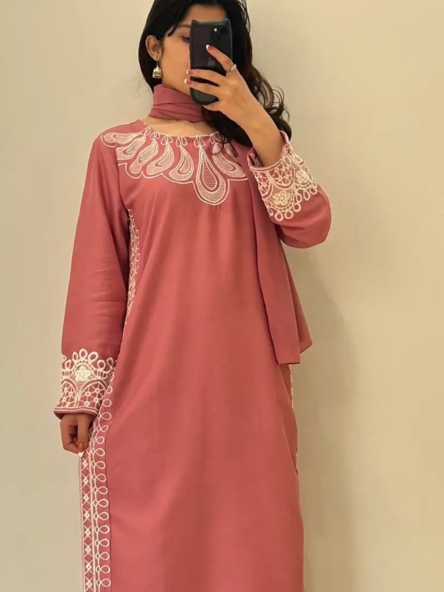 Pink-Alina Lime Summer Linen Embroidered Stitched 2-Piece Suit-Gullab
