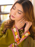 Green-Zeephire Linen Embroidered Stitched 3-Piece Suit-Abeera B