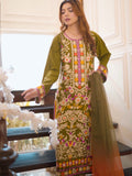 Green-Zeephire Linen Embroidered Stitched 3-Piece Suit-Abeera B