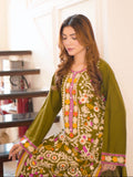 Green-Zeephire Linen Embroidered Stitched 3-Piece Suit-Abeera B