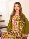 Green-Zeephire Linen Embroidered Stitched 3-Piece Suit-Abeera B