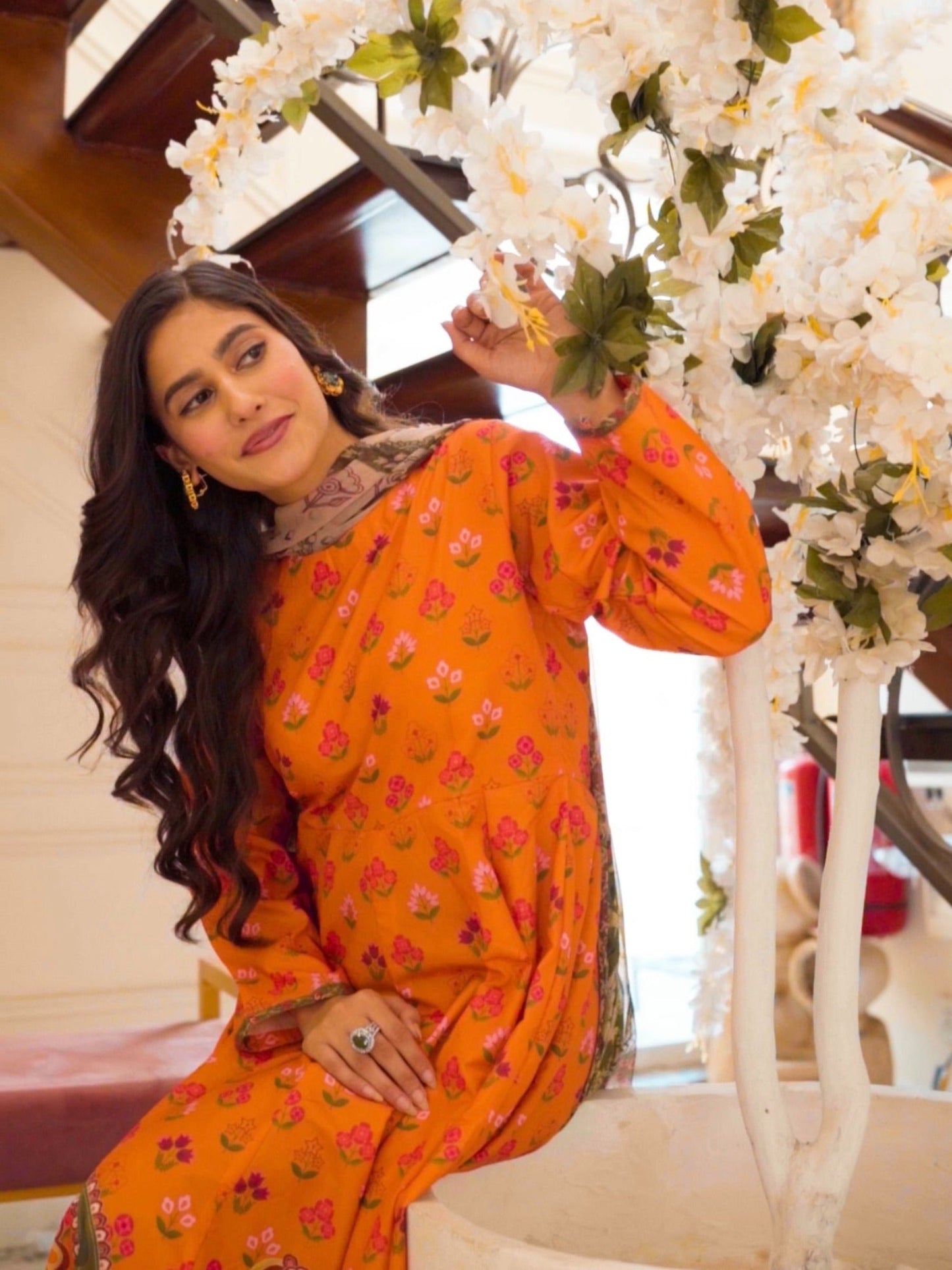 Orange MH Cloth House Blended Lawn Printed 2-Piece suit-Zarfashan