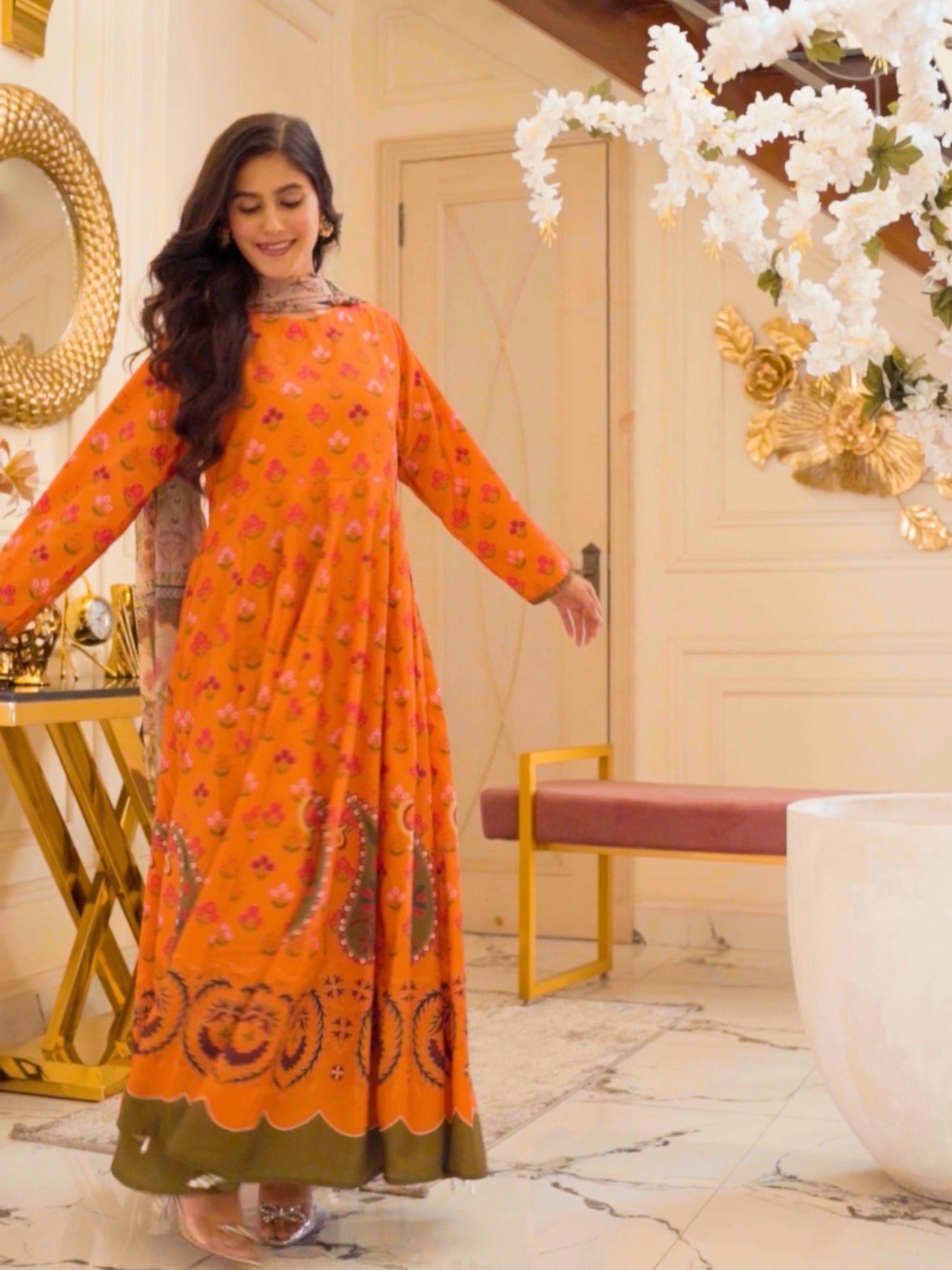 Orange MH Cloth House Blended Lawn Printed 2-Piece suit-Zarfashan
