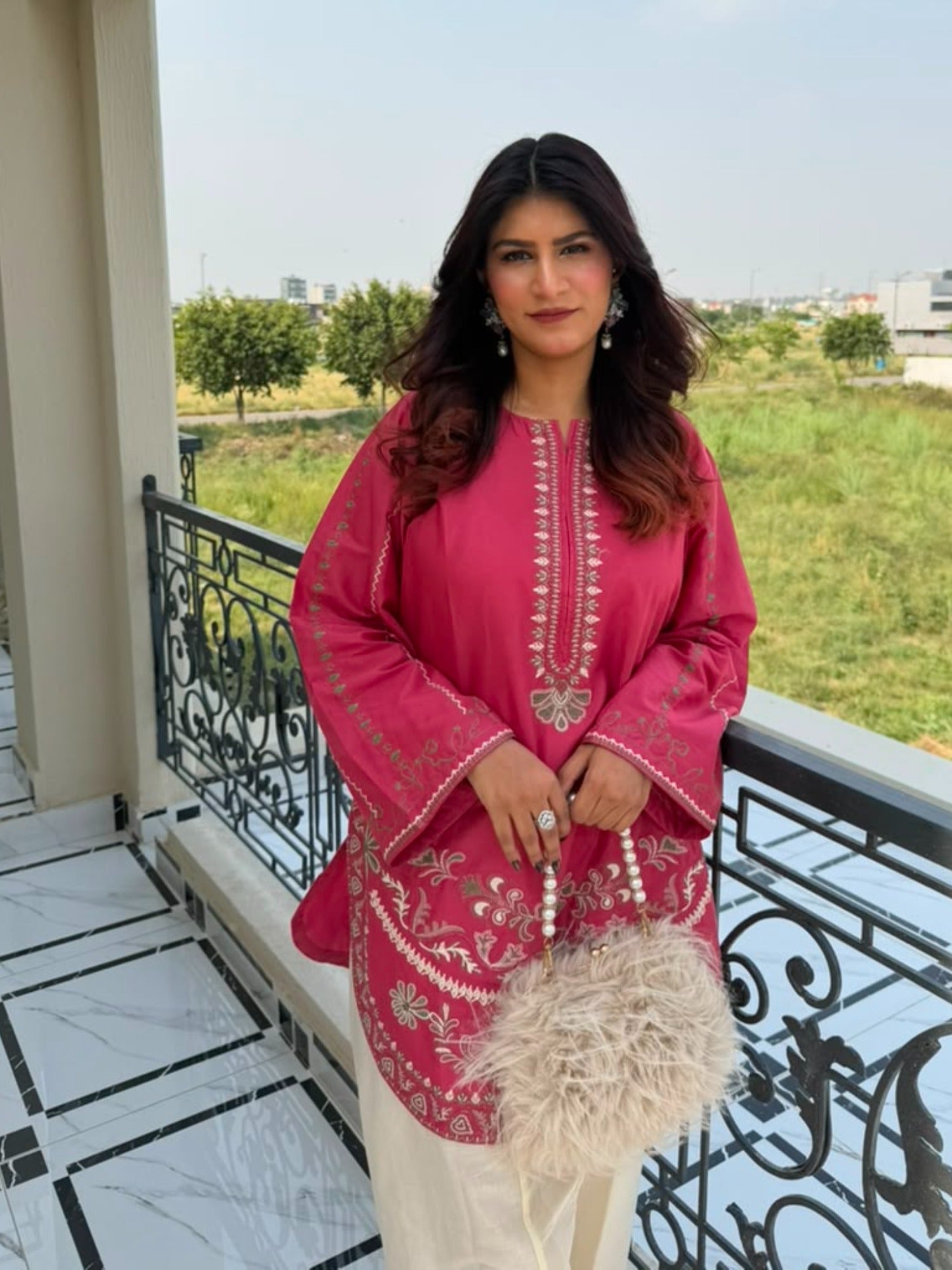 Pink-Tehzeeb Libas Lawn Embroidered Stitched 2-Piece Suit-Zirwa