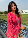 Pink-Tehzeeb Libas Lawn Embroidered Stitched 2-Piece Suit-Zirwa