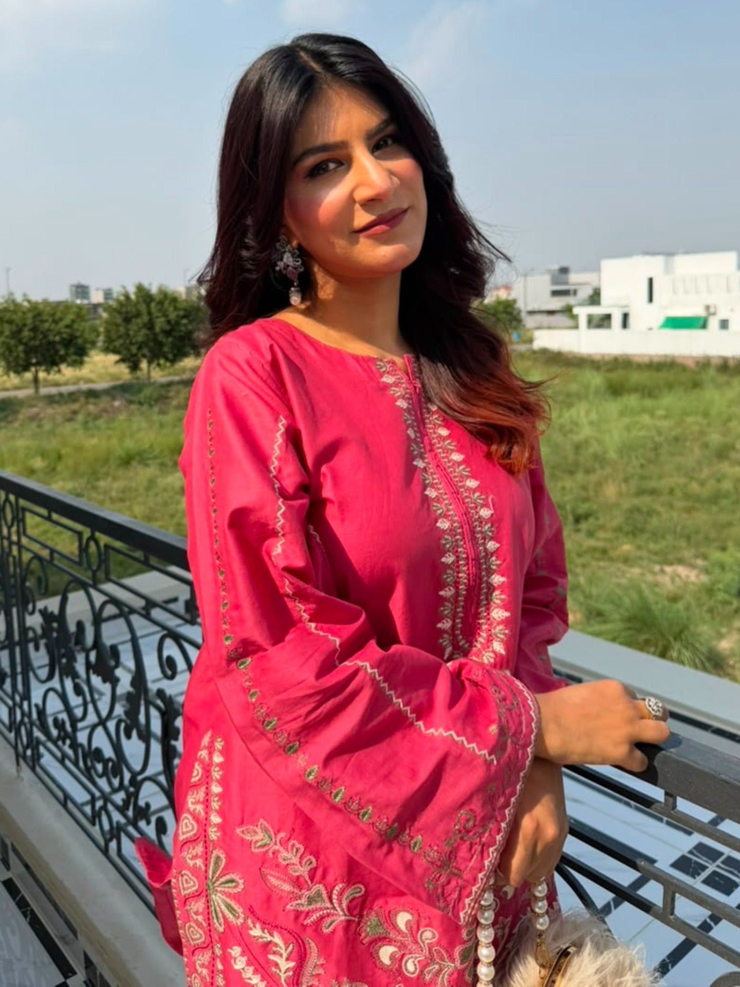 Pink-Tehzeeb Libas Lawn Embroidered Stitched 2-Piece Suit-Zirwa