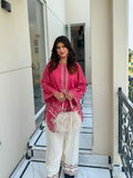 Pink-Tehzeeb Libas Lawn Embroidered Stitched 2-Piece Suit-Zirwa