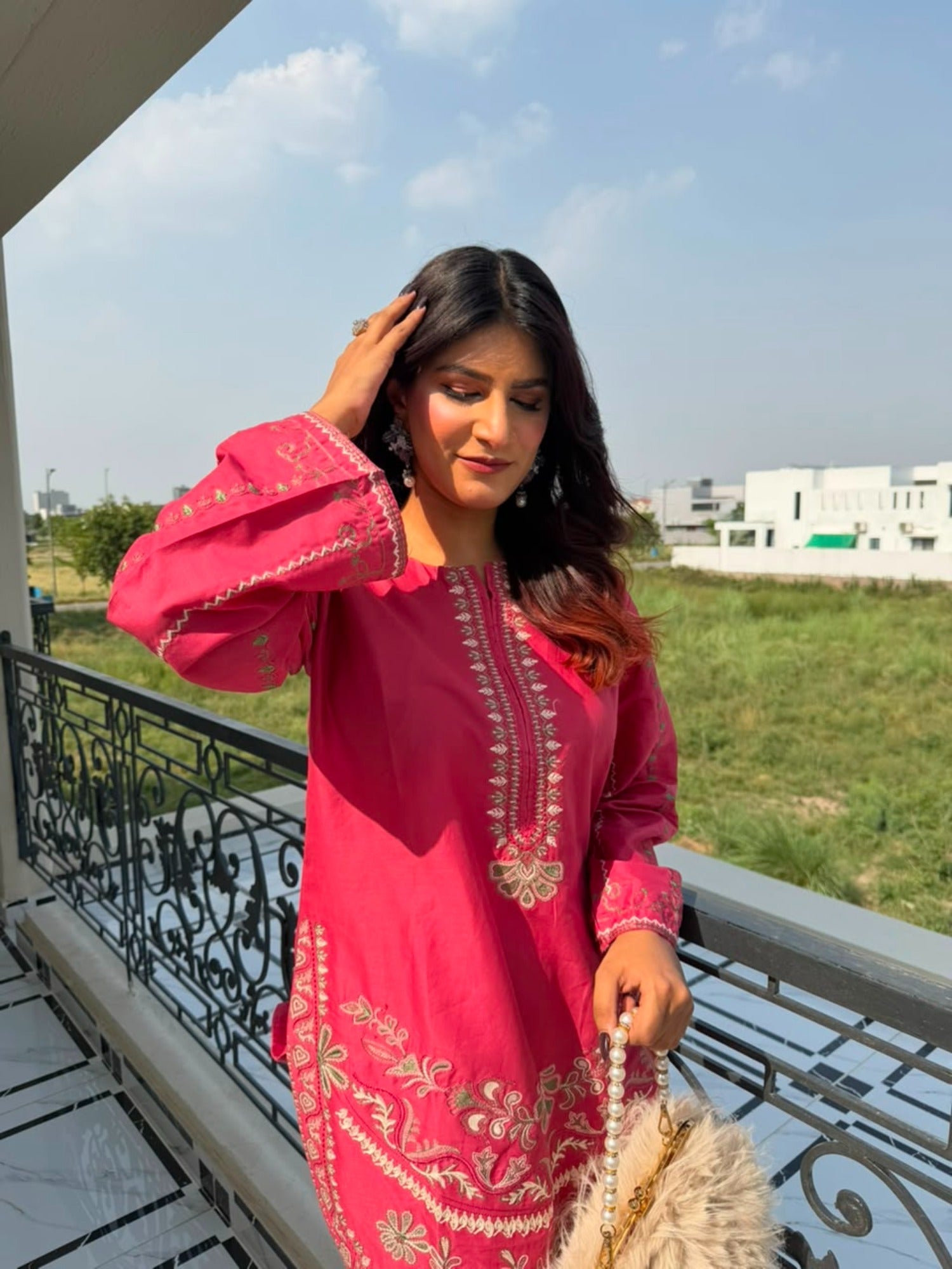 Pink-Tehzeeb Libas Lawn Embroidered Stitched 2-Piece Suit-Zirwa
