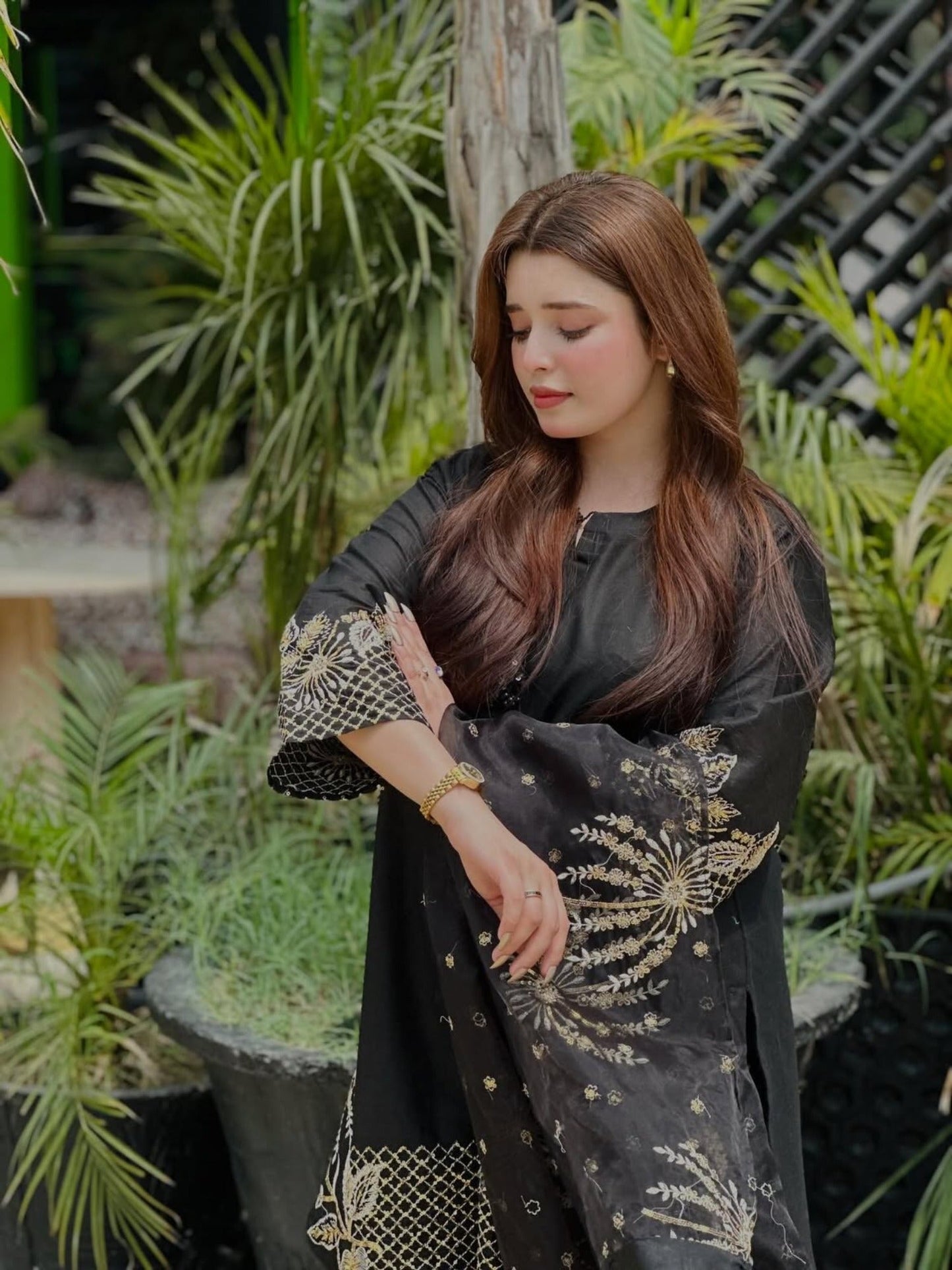 Black-Riwayat Wear Lawn Embroidered Stitched 3-Piece Suit-Black Flower