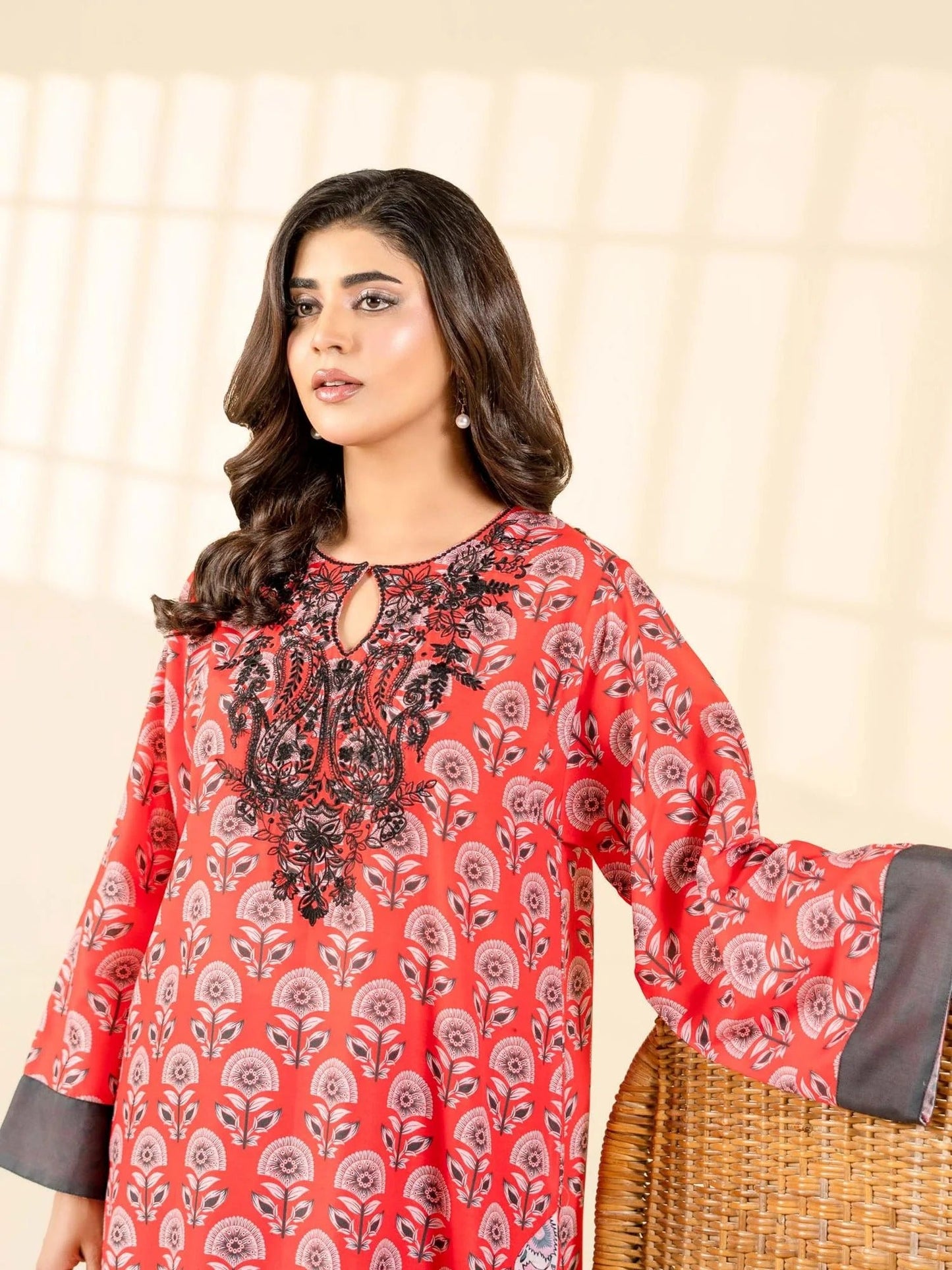 Orange-Rabazka Blended Lawn Embroidered Stitched Shirt-WRTW-PLCK-1PC-S26-07