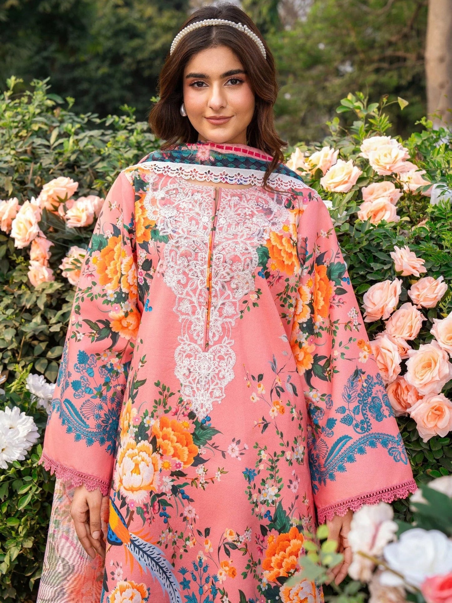 Pink-Chandan Nagri Lawn Embroidered Stitched 3-Piece Suit-Eira
