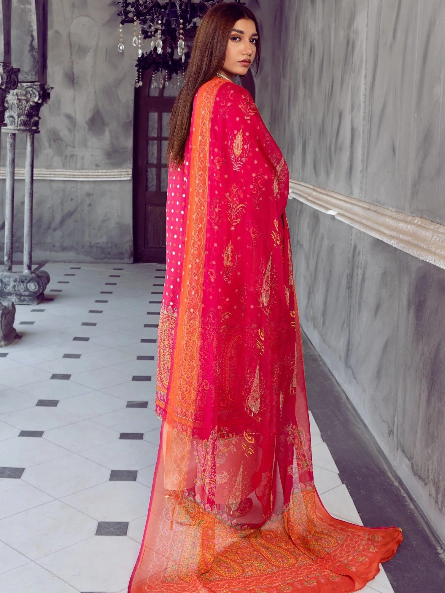 Pink-Chandan Nagri Lawn Embroidered Stitched 3-Piece Suit-Dhallina