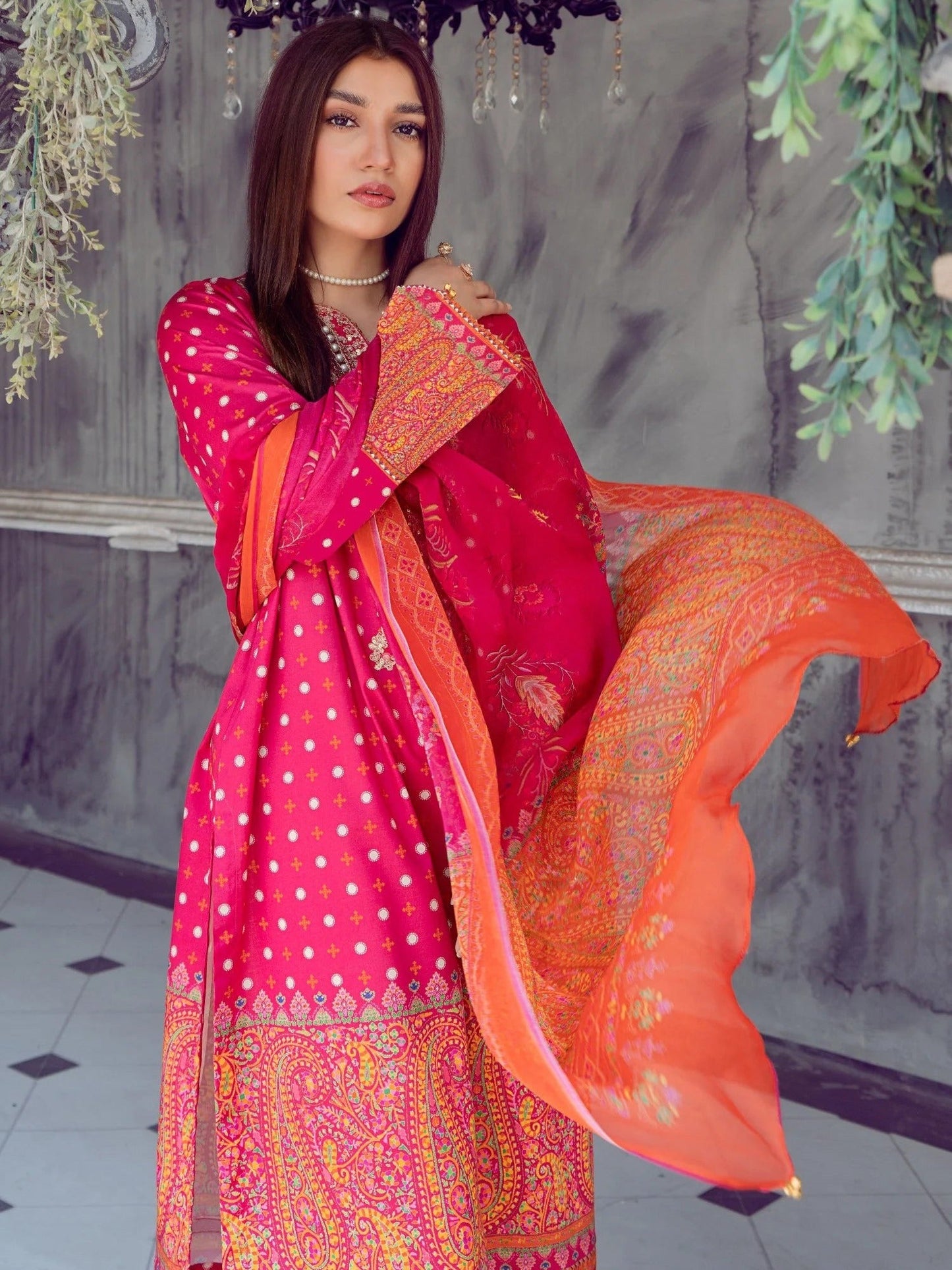 Pink-Chandan Nagri Lawn Embroidered Stitched 3-Piece Suit-Dhallina