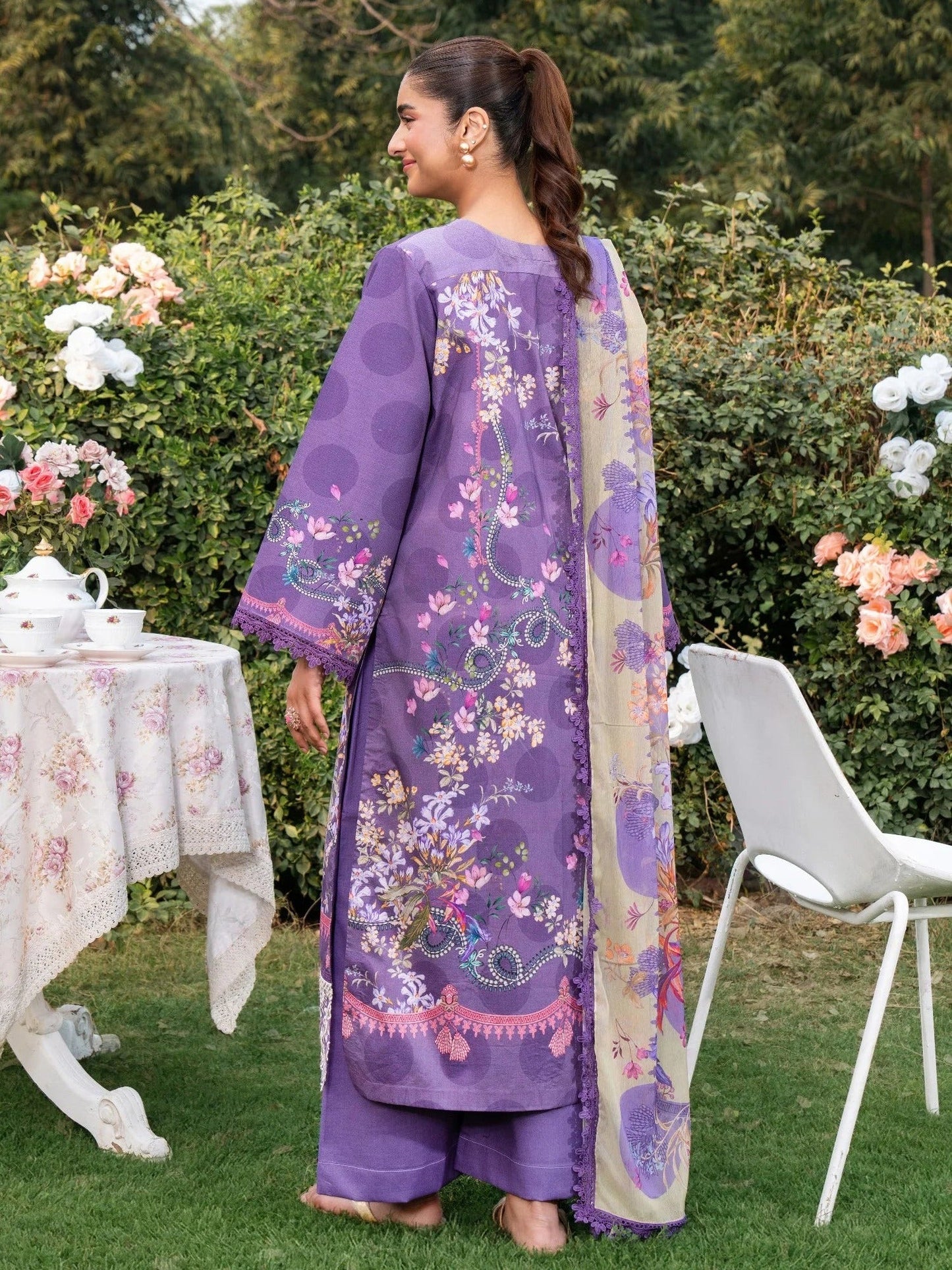 Purple-Chandan Nagri Lawn Embroidered Stitched 3-Piece Suit-Petal Dream
