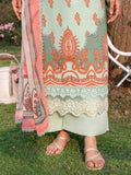 Mint green and orange-Chandan Nagri Lawn Embroidered Stitched 3-Piece Suit-Bi Yun