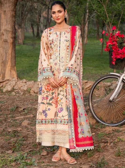 Peach-Chandan Nagri Lawn Embroidered Stitched 3-Piece Suit-Lie Wei